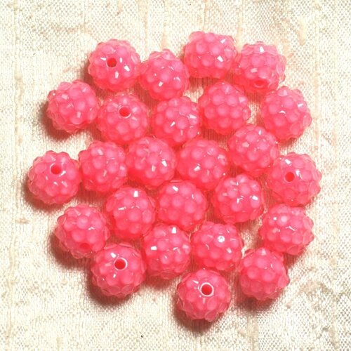 5pc - perles shamballas résine 12x10mm rose et transparent   4558550009333