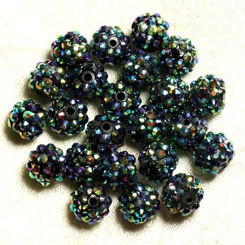 5pc - perles shamballas résine 12x10mm noir vert et multicolore   4558550009319