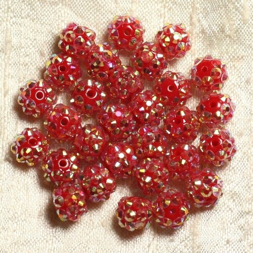 10pc - perles shamballas résine 10x8mm rouge foncé   4558550009241