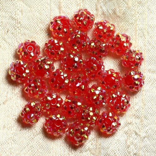 10pc - perles shamballas résine 10x8mm rouge   4558550009210