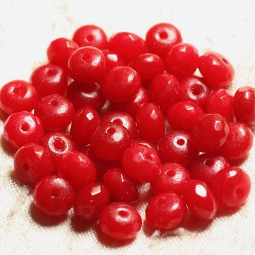 10pc - perles pierre - jade rondelles facettées 8x5mm rouge cerise vif - 4558550009029