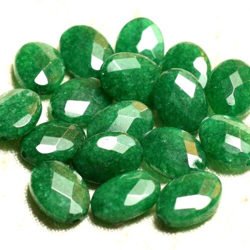 2pc - perles de pierre - jade verte ovales facettés 14x10mm   4558550008930