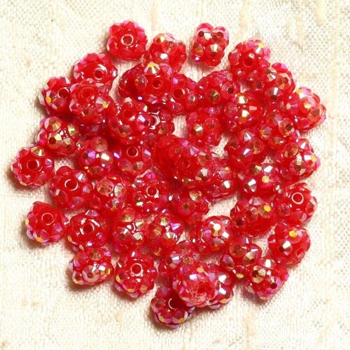10pc - perles shamballas résine 8x5mm rouge et multicolore   4558550008916