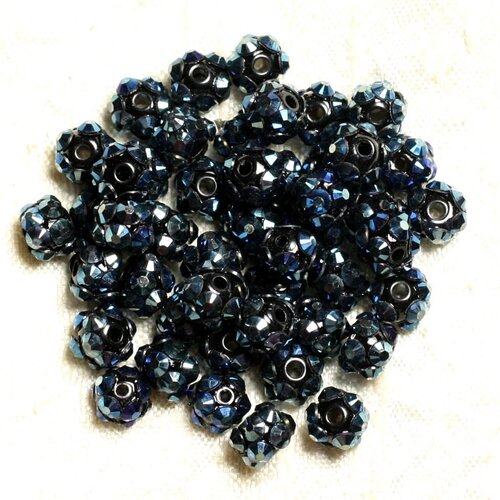 10pc - perles shamballas résine 8x5mm noir bleu et multicolore   4558550008893