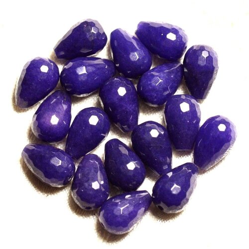 2pc - perles de pierre - jade bleu indigo gouttes facettées 14x10mm   4558550008855