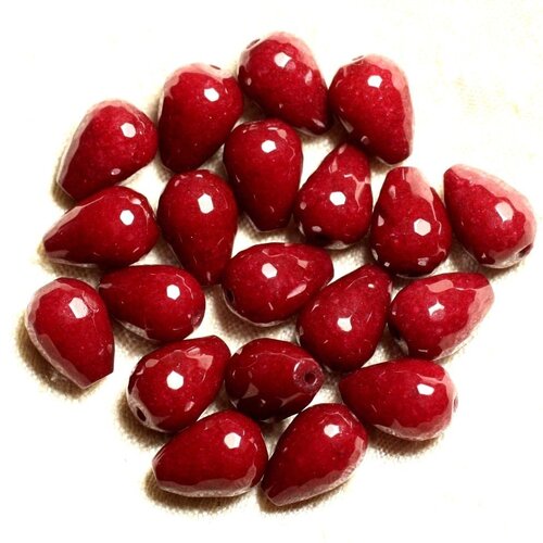 2pc - perles de pierre - jade rouge bordeaux gouttes facettées 14x10mm   4558550008831