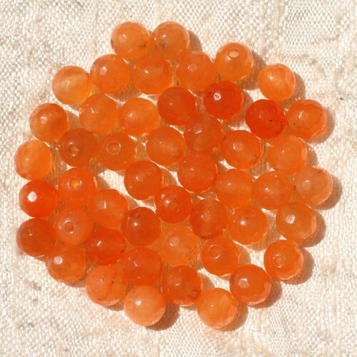 20pc - perles de pierre - jade boules facettées 6mm orange  4558550017598