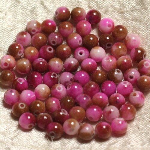 20pc - perles de pierre - jade boules 6mm rose fuchsia marron  4558550005267