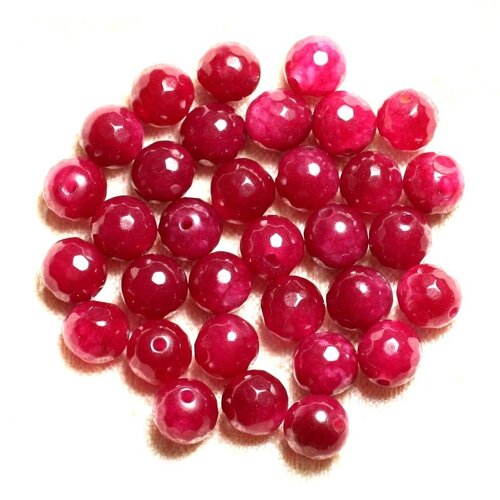 10pc - perles de pierre - jade rose framboise boules facettées 8mm   4558550008688