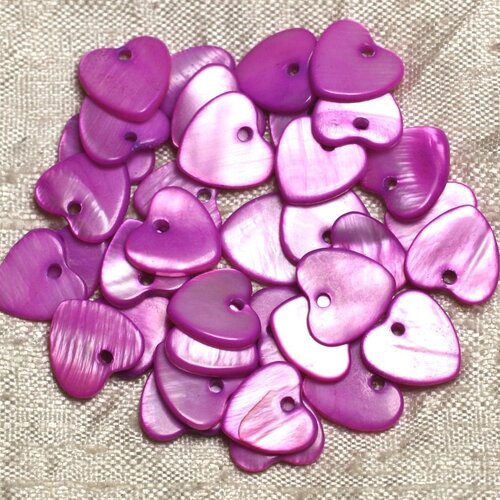 10pc - perles breloques pendentifs nacre coeurs 11mm rose fuchsia violet   4558550008435