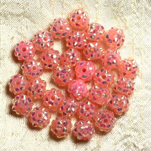 10pc - perles shamballas résine 10x8mm rose corail   4558550008404