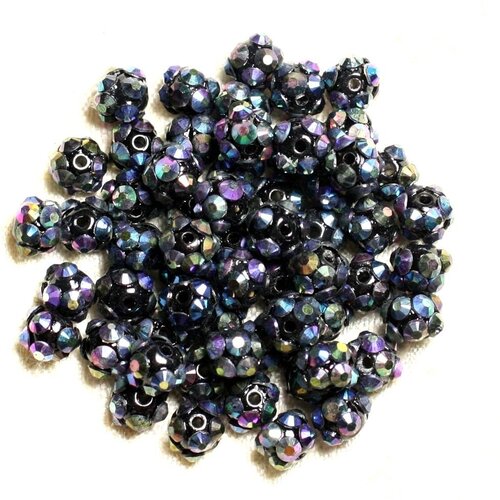 10pc - perles shamballas résine 8x5mm noir et multicolore   4558550008282