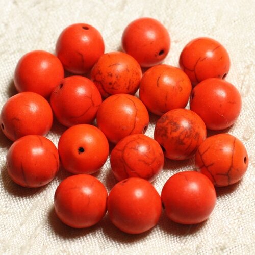 10pc - perles turquoise synthèse boules 12mm orange n°5  4558550008268