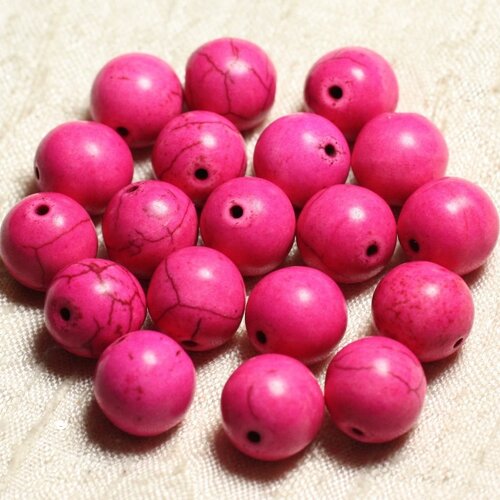 10pc - perles turquoise synthèse boules 12mm rose fluo  4558550028631
