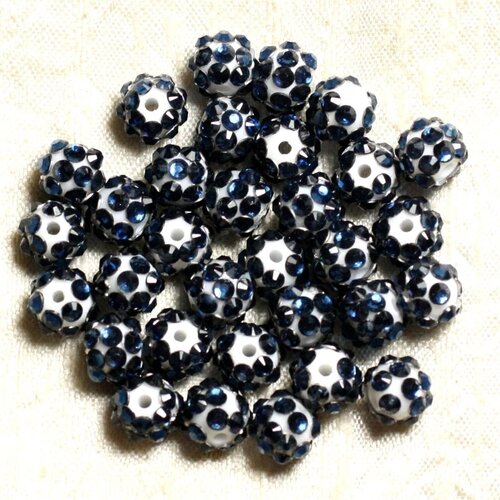 10pc - perles shamballas résine 10x8mm blanc et bleu foncé   4558550008237