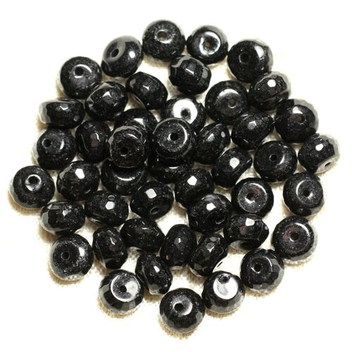 10pc - perles pierre - jade rondelles facettées 8x5mm gris noir - 4558550008121