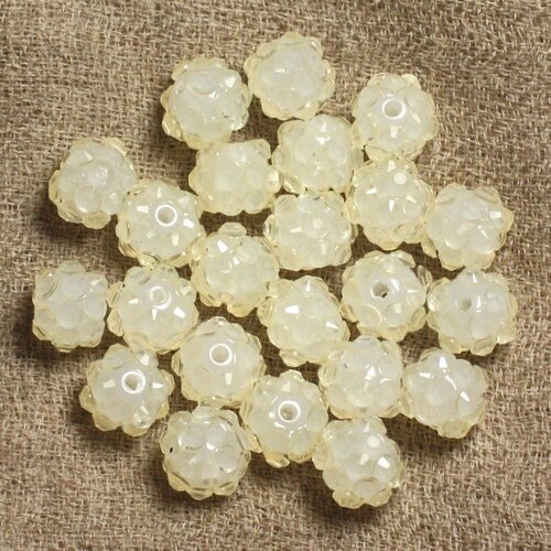 10pc - perles shamballas résine 10x8mm blanc crème transparent   4558550008060