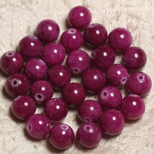 10pc - perles de pierre - jade boules 10mm rose fuchsia rubis  4558550007520