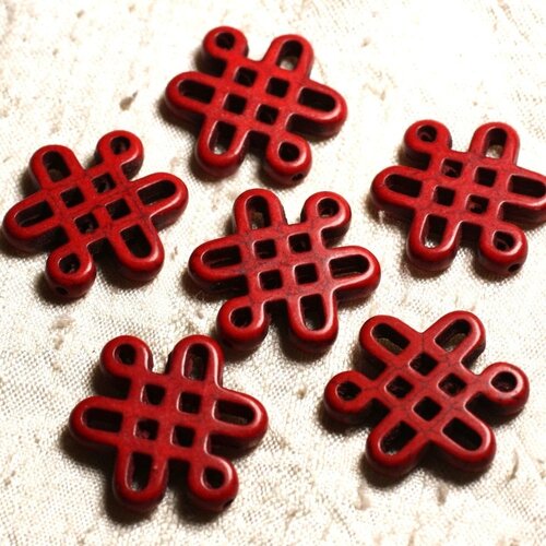 4pc - perles turquoise synthèse noeuds chinois 28x24mm rouge   4558550007964