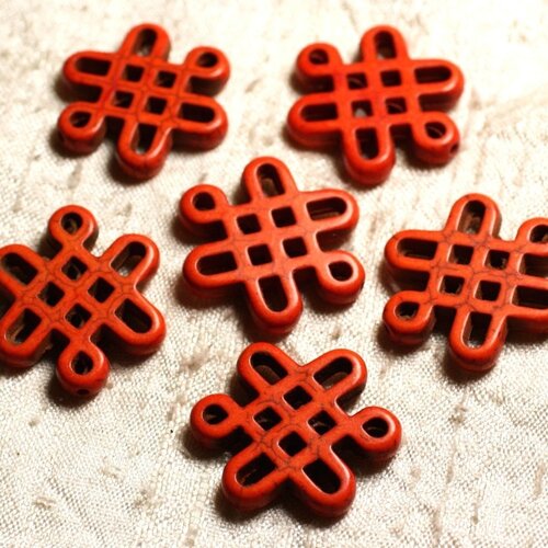 4pc - perles turquoise synthèse noeuds chinois 28x24mm orange   4558550007957