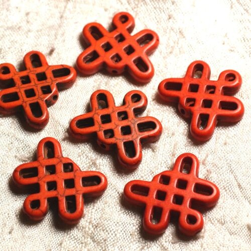 8pc - perles turquoise synthèse noeuds chinois 24x23mm orange   4558550007902