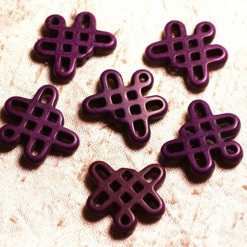 8pc - perles turquoise synthèse noeuds chinois 24x23mm violet   4558550007889