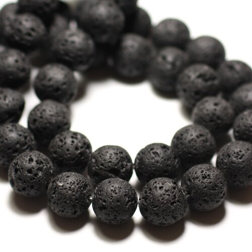 4pc - perles de pierre - lave noire boules 14mm   4558550007858