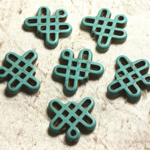 8pc - perles turquoise synthèse noeuds chinois 24x23mm bleu turquoise   4558550007735