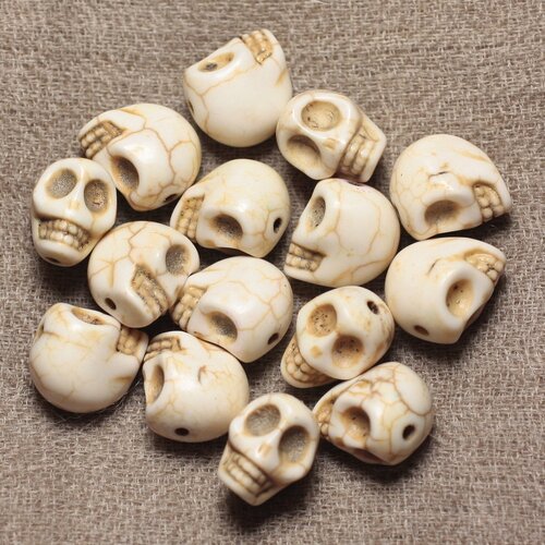 10pc - perles de pierre magnésite - crâne tête de mort 14x10mm blancs   4558550007544