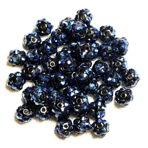 10pc - perles shamballas résine 8x5mm noir et bleu   4558550007490