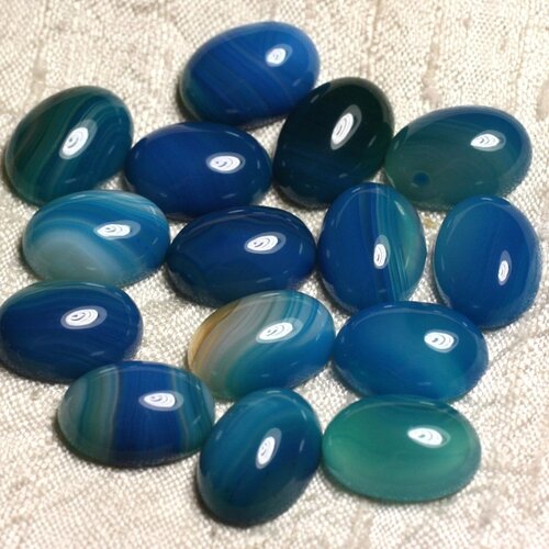 1pc - cabochon pierre - agate ovale 18x13mm blanc bleu turquoise - 4558550007353