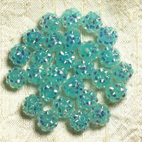 10pc - perles shamballas résine 10x8mm bleu turquoise n°3  4558550007315