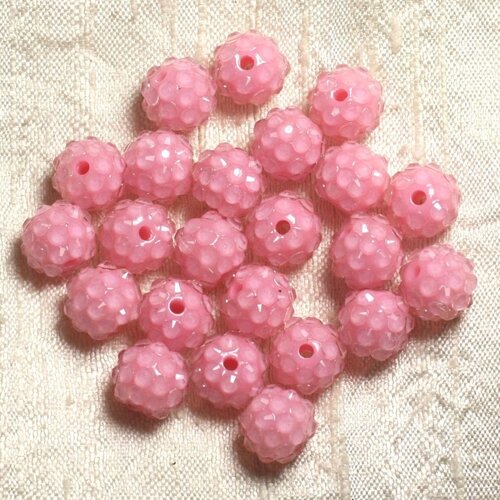 5pc - perles shamballas résine 12x10mm rose clair et transparent   4558550007148
