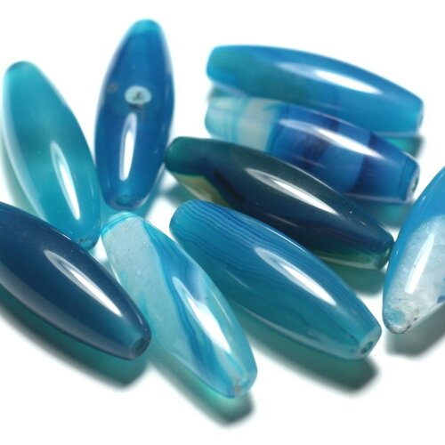 1pc - perle pierre - agate olive riz fuseau 30x10mm blanc bleu turquoise - 4558550007100