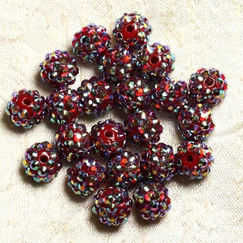 5pc - perles shamballas résine 12x10mm rouge et multicolore   4558550007032