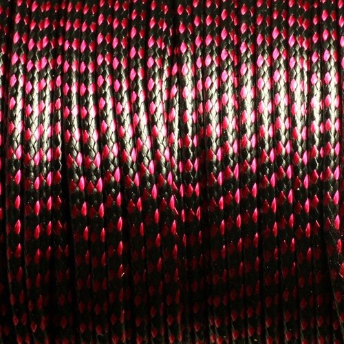 5 mètres - cordon coton ciré 2mm noir et rouge rose   4558550007025
