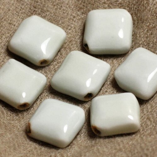 6pc - perles ceramique porcelaine losange 16mm blanc gris vert - 4558550007001