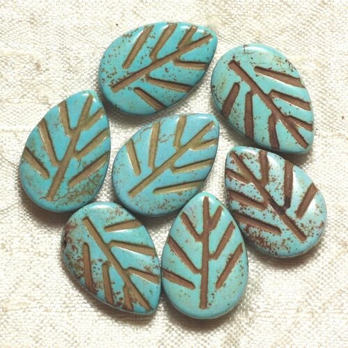 10pc - perles turquoise synthèse feuilles 20mm bleu turquoise   4558550006905