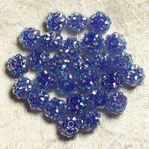 10pc - perles shamballas résine 10x8mm bleu   4558550006899