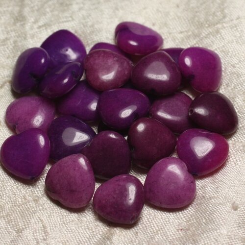 6pc - perles de pierre - jade violette coeurs 15mm   4558550006769