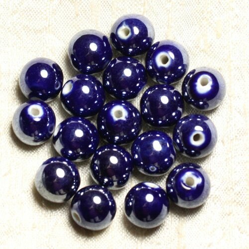 10pc - perles porcelaine céramique bleu nuit boules 12mm   4558550006738