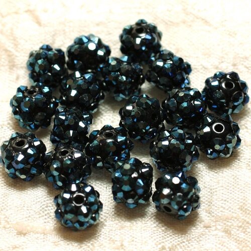 10pc - perles résine shamballas 10x8mm bleu noir et multicolore   4558550006653