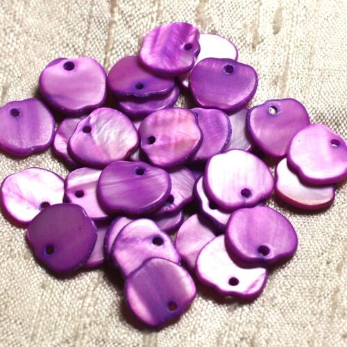 10pc - perles breloques pendentifs nacre pommes 12mm violet rose   4558550006585