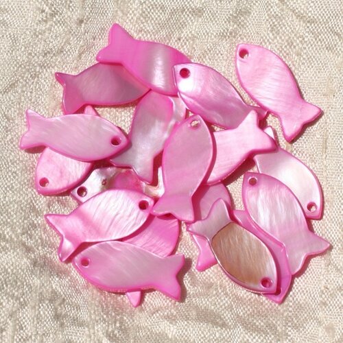 5pc - breloques pendentifs nacre rose poissons 23mm   4558550005946