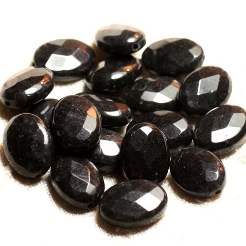 2pc - perles de pierre - jade gris noir ovales facettés 14x10mm   4558550005854