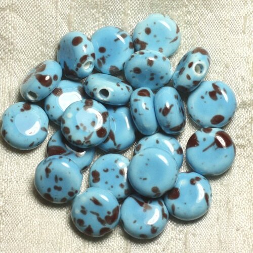 5pc - perles porcelaine céramique palets 14mm bleu turquoise chocolat   4558550005625