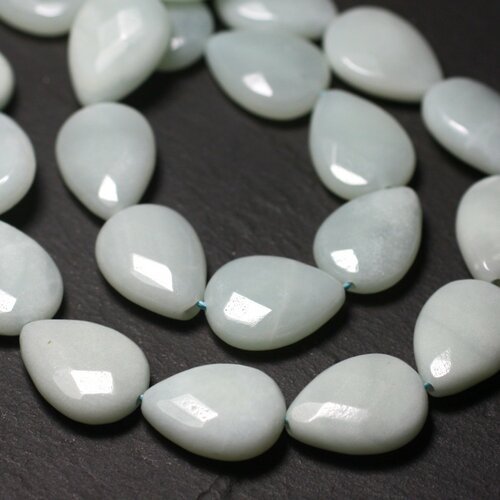 1pc - perle de pierre - amazonite goutte plate facettée 18x13mm   4558550005557