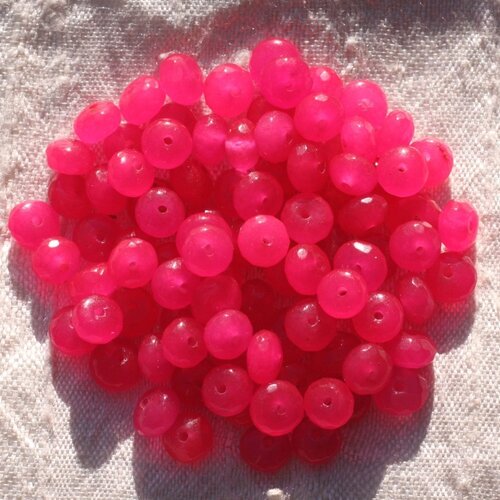 10pc - perles de pierre - jade rondelles facettées 6x4mm rose fluo   4558550010988