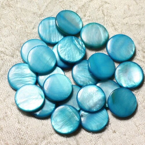 10pc - perles nacre palets 15mm bleu turquoise   4558550005045