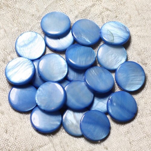 10pc - perles nacre palets 15mm bleu roi  4558550005038